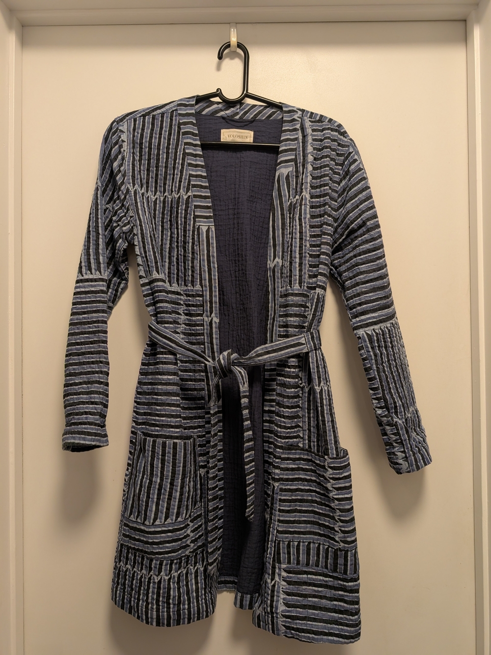Voloshin Striped Blue Open Cardigan Sweater with Belt